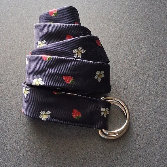 J.Crew M/L 100% SILK Navy Strawberry Belt New! Message W/ Requests! main image 8
